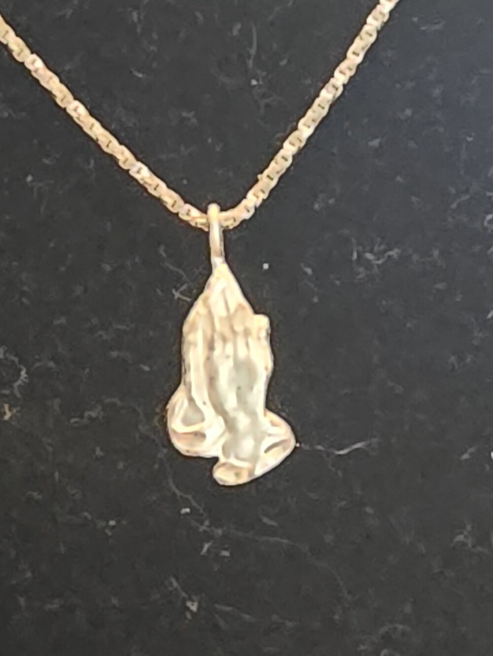 Silver Textured Praying Hands Pendant Necklace - Women Jewelry